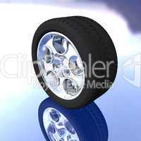 car tire wheel with reflection