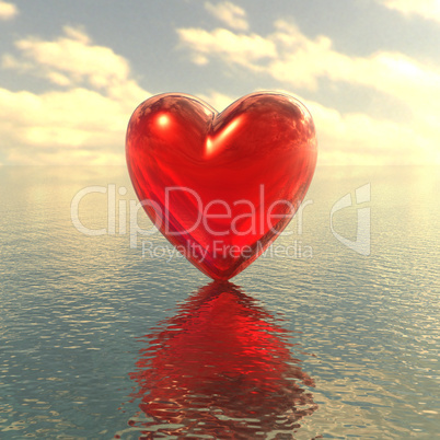 red love heart on a water background