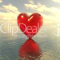 red love heart on a water background