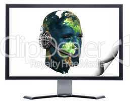 monitor with 3d head background