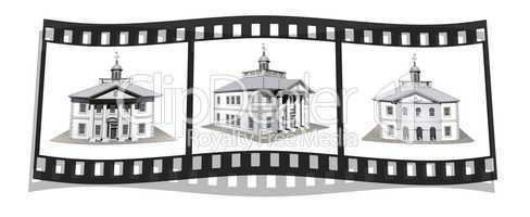 film with 3 images of house model isolated on a white