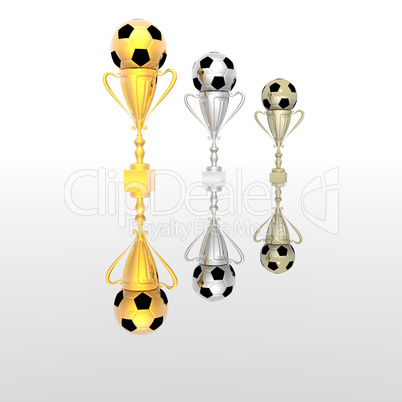 trophy cup with soccer ball isolated on a white