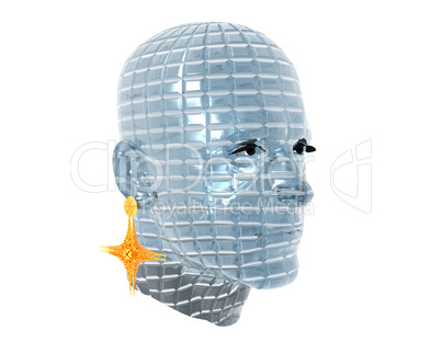 3D men textured head with golden earring