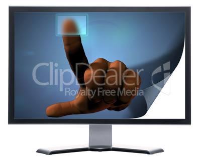monitor with 3d hand pushing button