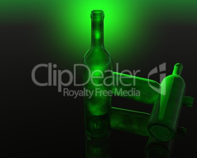 3D green wine bottle