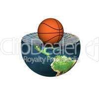 basket ball on earth hemisphere isolated on a white
