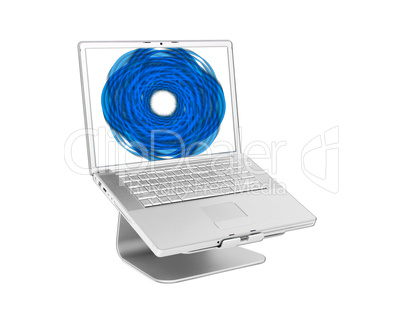 Laptop with blue abstract on screen