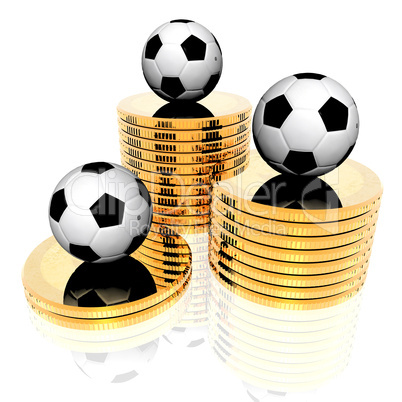 3d Soccer ball on golden coins