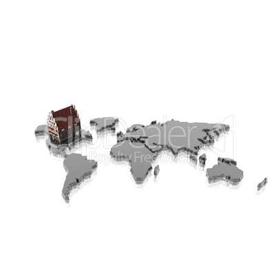 house on world map isolated on a white background