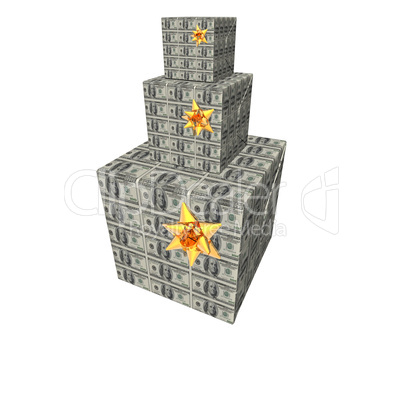 gifts box pyramid with us dollar note texture