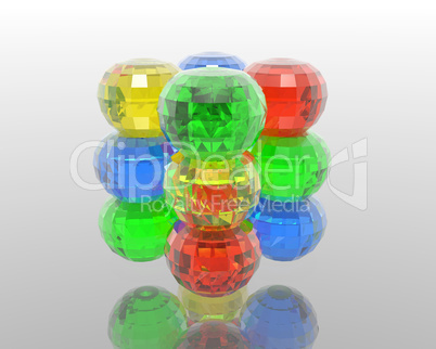 diamond colorful glass orbs with reflection on light back