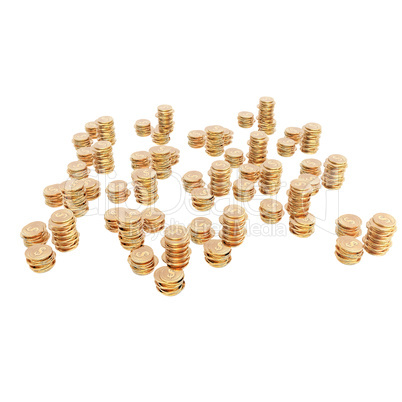 golden us dollar coins isolated on a white