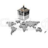 house on world map isolated on a white background