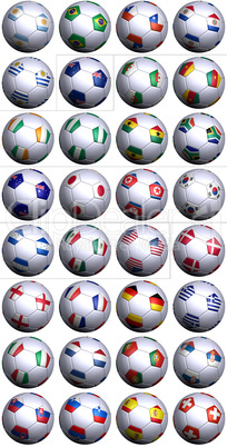 Soccer balls with all flags of South Africa World Cup competitors