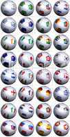 Soccer balls with all flags of South Africa World Cup competitors