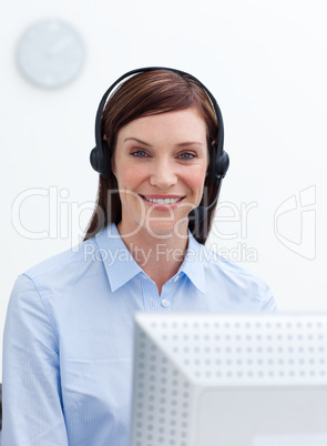 Customer service agent working in a call center