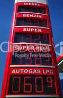 Tankstelle Anzeigetafel für den Benzinpreis
