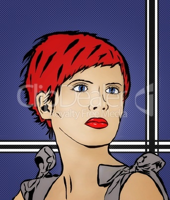 Comiczeichnung einer rothaarigen Frau in der Art nach Roy Lichtenstein