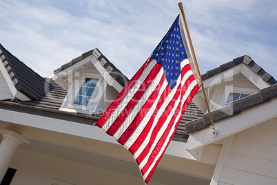 Abstract House Facade & American Flag