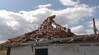 Roof house damaged by tornado time lapse