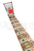 Shopping cart on Euro banknotes