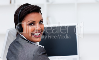 Smiling businesswoman at work