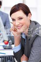 Close-up of an attractive businesswoman at work