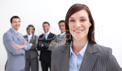 Smiling businesswoman leading her team