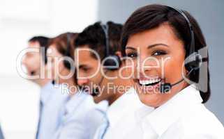 Attractive young woman working in a call center
