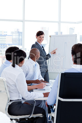 Smiling business woman doing a presentation to her colleagues