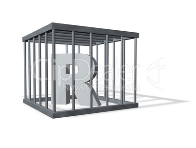 der buchstabe R in einem käfig