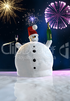 Funny snowman is celebrating