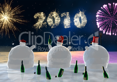 Funny snowmen are  drinking