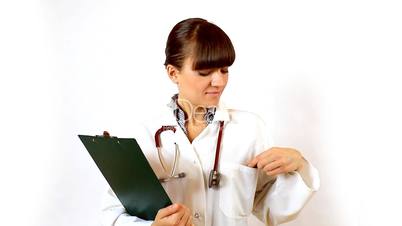 Female doctor writes a word health