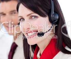 Portrait of a businesswoman with headset on