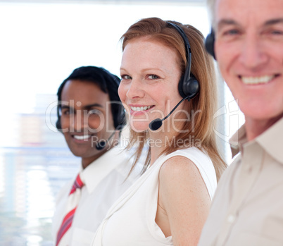 Business team working in a call center