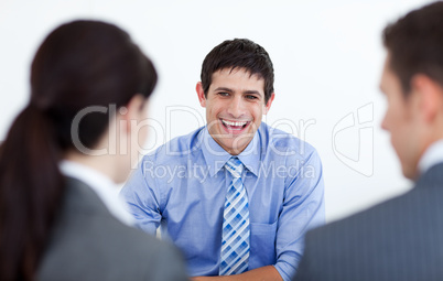 Smiling business people discussing at a job interview