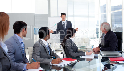 Confident businessman giving a presentation to his team