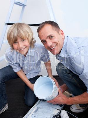 Father and his boy smiling at the camera
