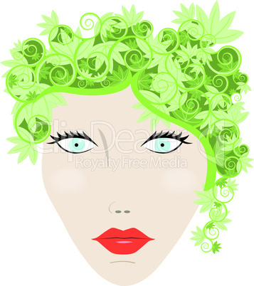 Womans face with autumn leaves for hair vector