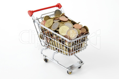 Mini shopping cart with euro coins