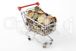 Mini shopping cart with euro coins