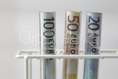 Euro banknotes in Test tubes