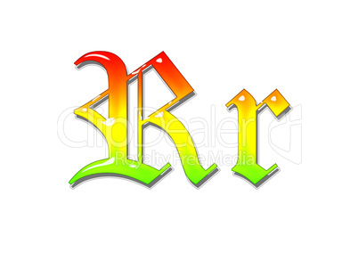One letter multi-coloured alphabet