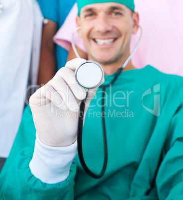 surgeon holding a stethoscope