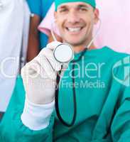 surgeon holding a stethoscope