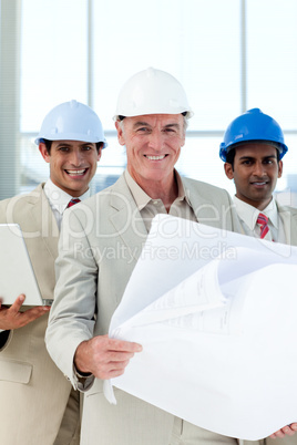architect holding blueprints
