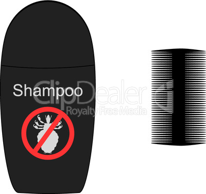 Shampoo und Läusekamm auf weißem Hintergrund