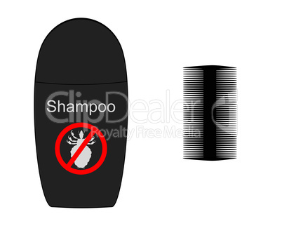 Shampoo und Läusekamm auf weißem Hintergrund