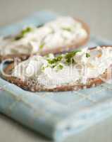 Cream cheese and chives on bread
